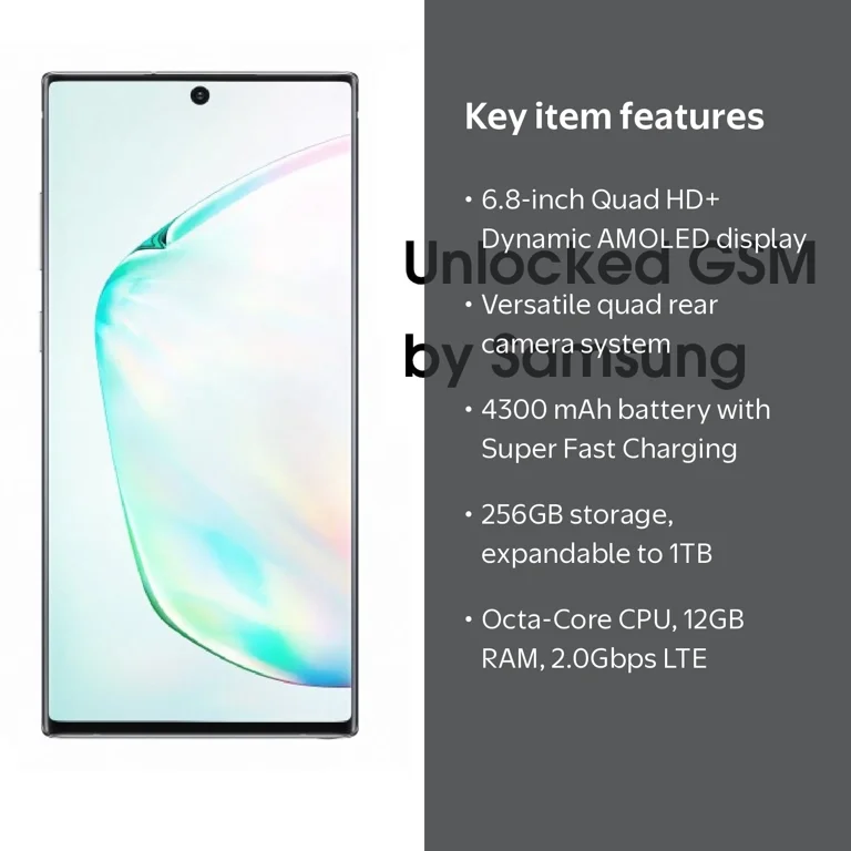 SAMSUNG Galaxy NOTE 10+ N975F, 256GB, GSM Unlocked Dual SIM