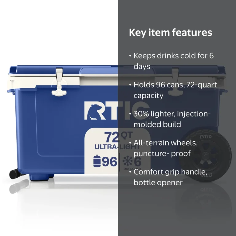 RTIC 72 QT Wheeled Hard-Sided Ice Chest Cooler, Ultra-Light, Fits