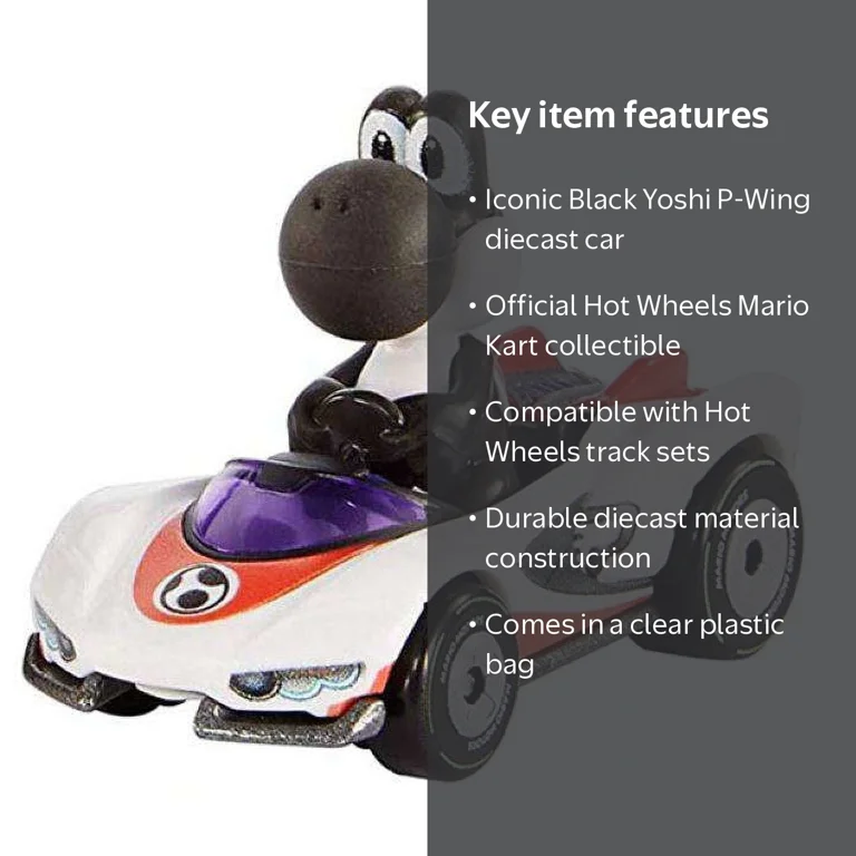 Hot Wheels Mario Kart Black Yoshi Diecast Car (P-Wing) (No