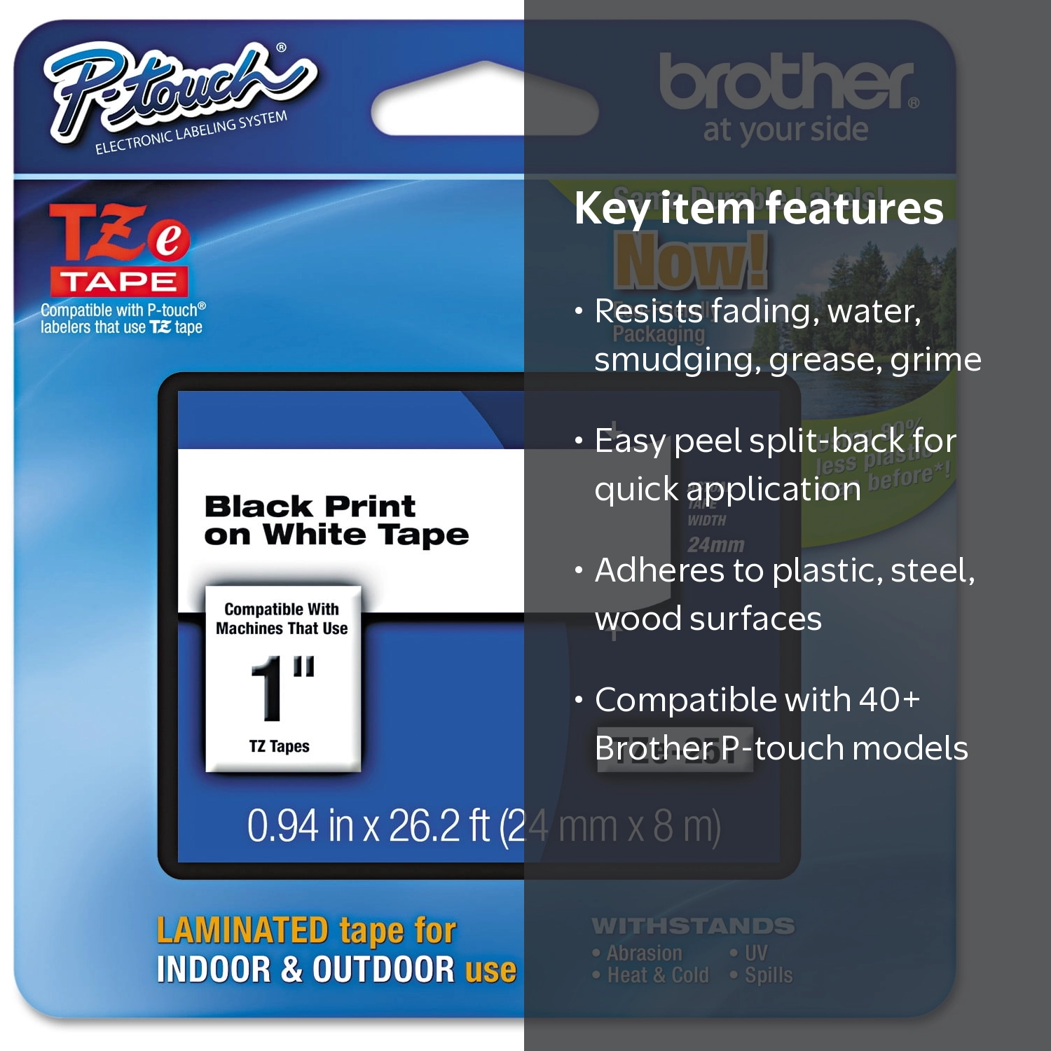 Brother, P-touch TZE-251 Tape, 1 inch, Black on White, Durable