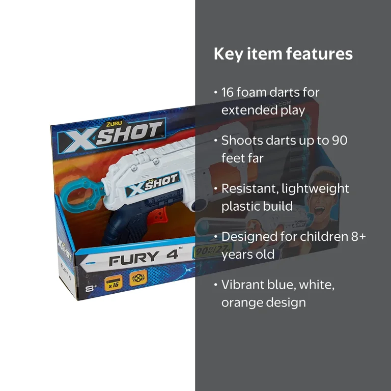 ZURU X Shot Fury 4 Foam Dart Blaster with 16 Darts - Walmart.com
