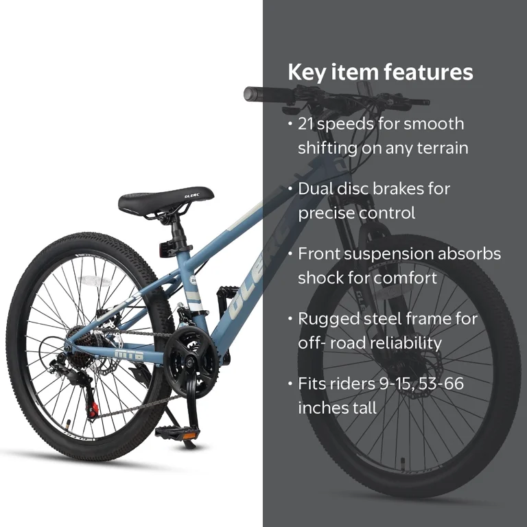 Glerc, Kids Mountain Bike, 24 Inch, 21-Speed, Blue - Walmart.com