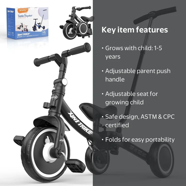 Besrey 7-in-1 Foldable Beginner Bike for Toddlers, Kids Balance