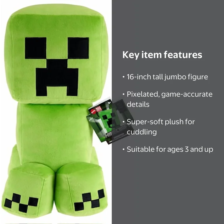 Minecraft Creeper 16-in Scale Jumbo Plush Figure with Pixelated