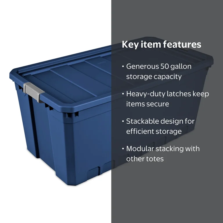 その他 CONTAINER 50L NAVY GDC Sterilite 50 Gallon Plastic Stacker Tote, Stadium Blue, Adult