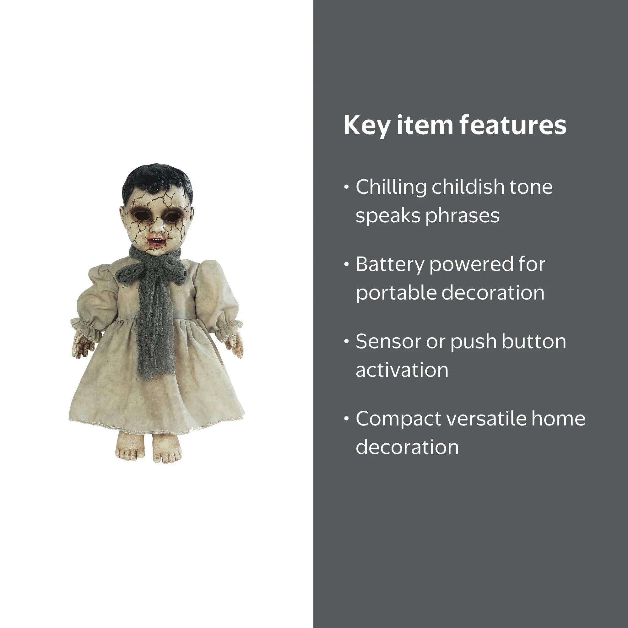 Seasonal Visions Vintage Cracked Porcelain Doll with Sound, Sensor