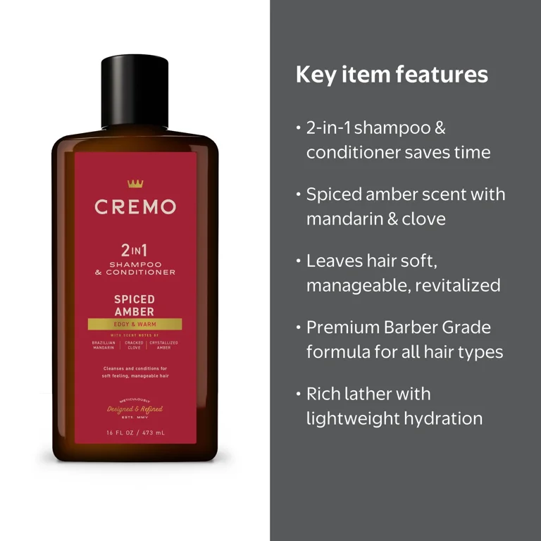 CREMO Spiced Amber 2-In-1 Shampoo Conditioner 16 oz with Brazilian