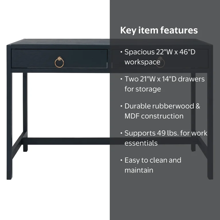 Safavieh Esther Amish 2 Drawer Wood Desk, Navy, 22 in. W x 46 in