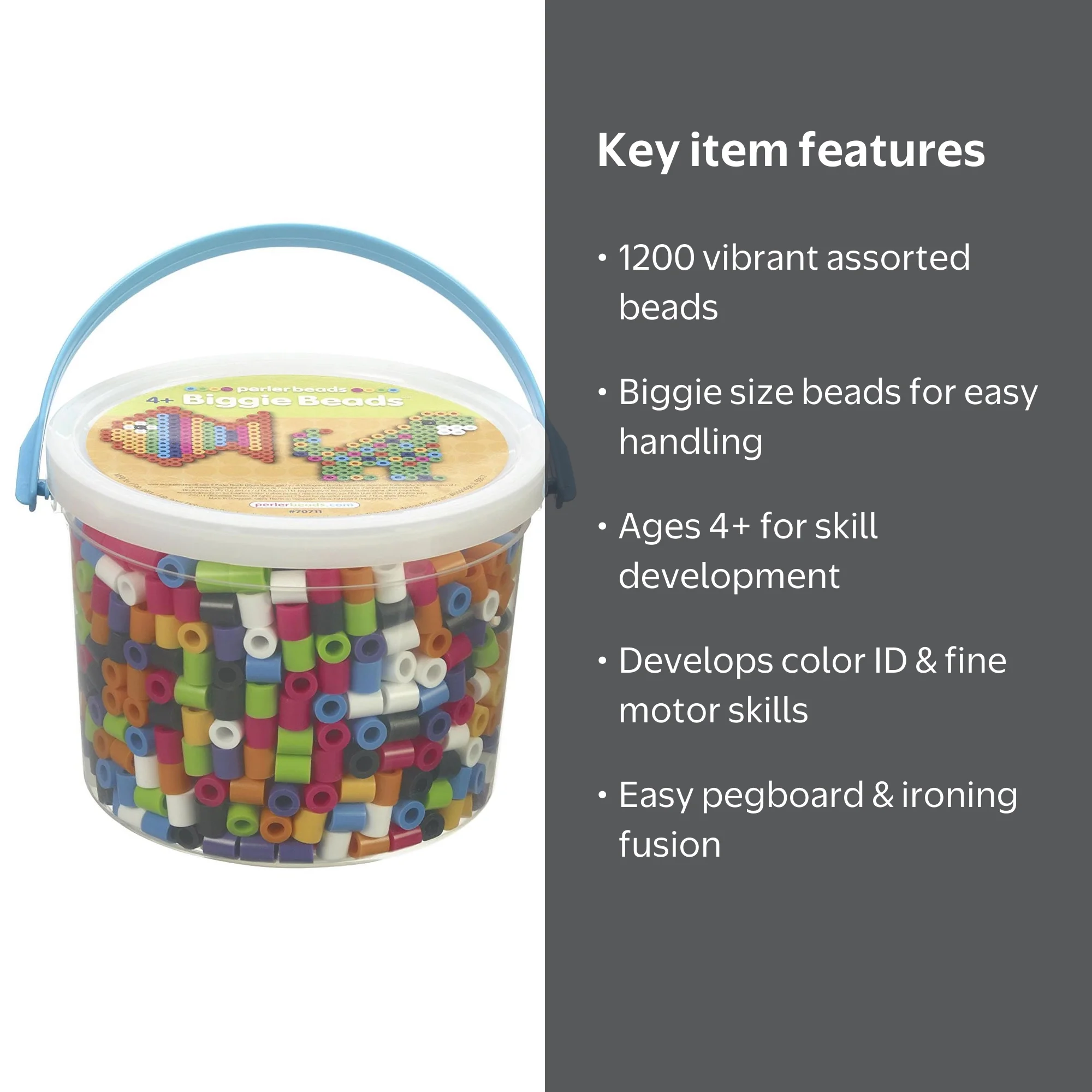 Perler Biggie Beads Bucket, Assorted Colors, 1200 ct, Kids Craft