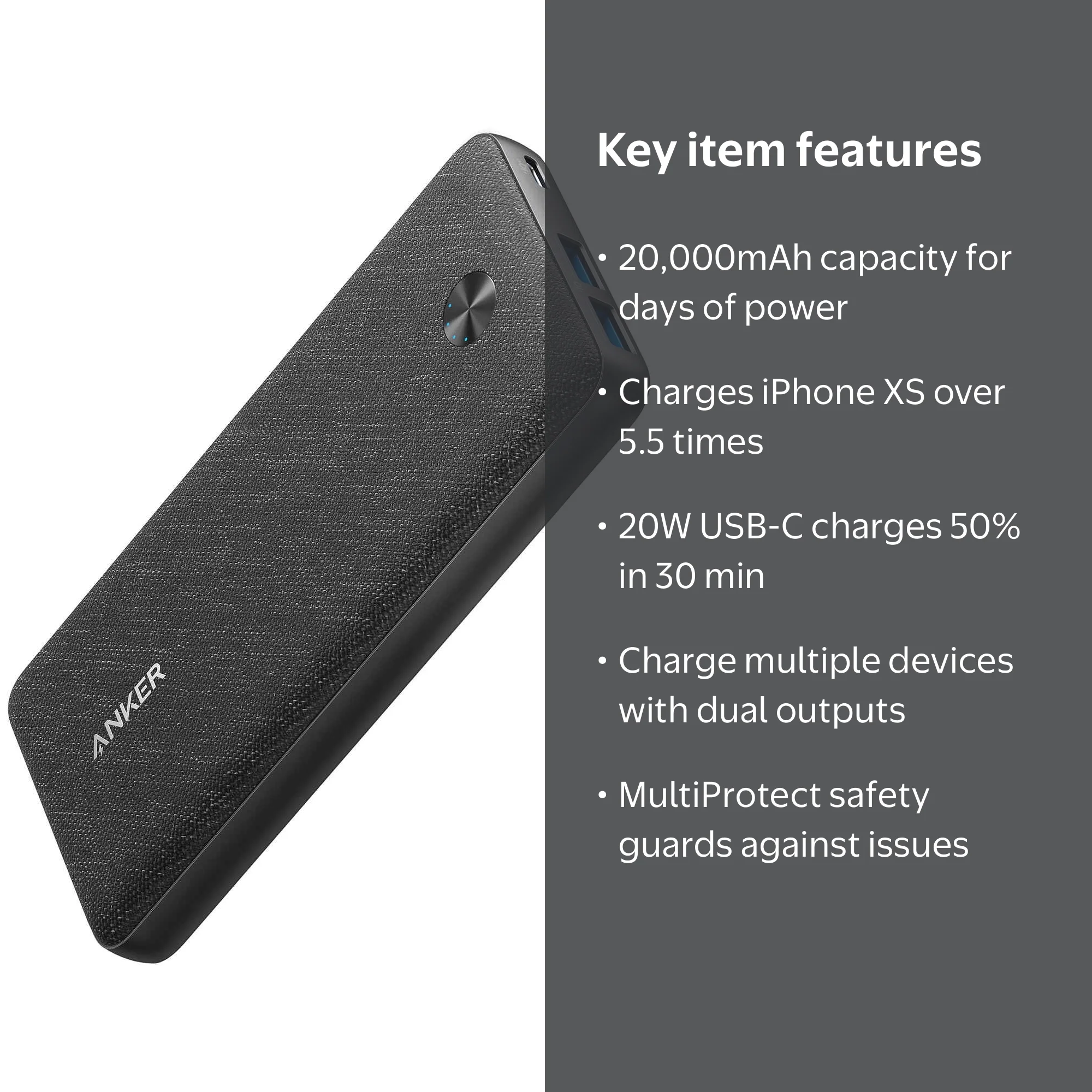 Anker PowerCore III Sense 20K Fast USB-C Phone Power Bank - Black