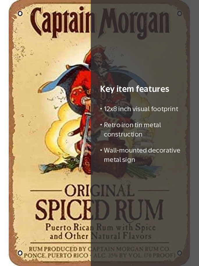 Captain Morgan Original Spiced Rum Vintage Tin Sign Logo 12 8