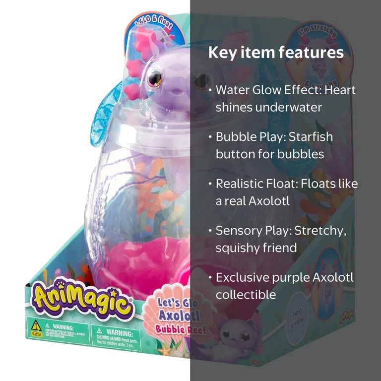 Animagic Let's Glo Axolotl Bubble Reef Figure, Floats & Glows