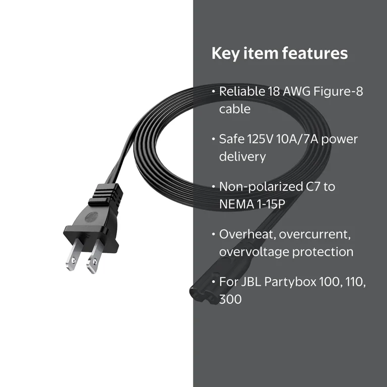 Akuterk 2 Prong AC Power Cord Replacement, Figure-8 Adapter for