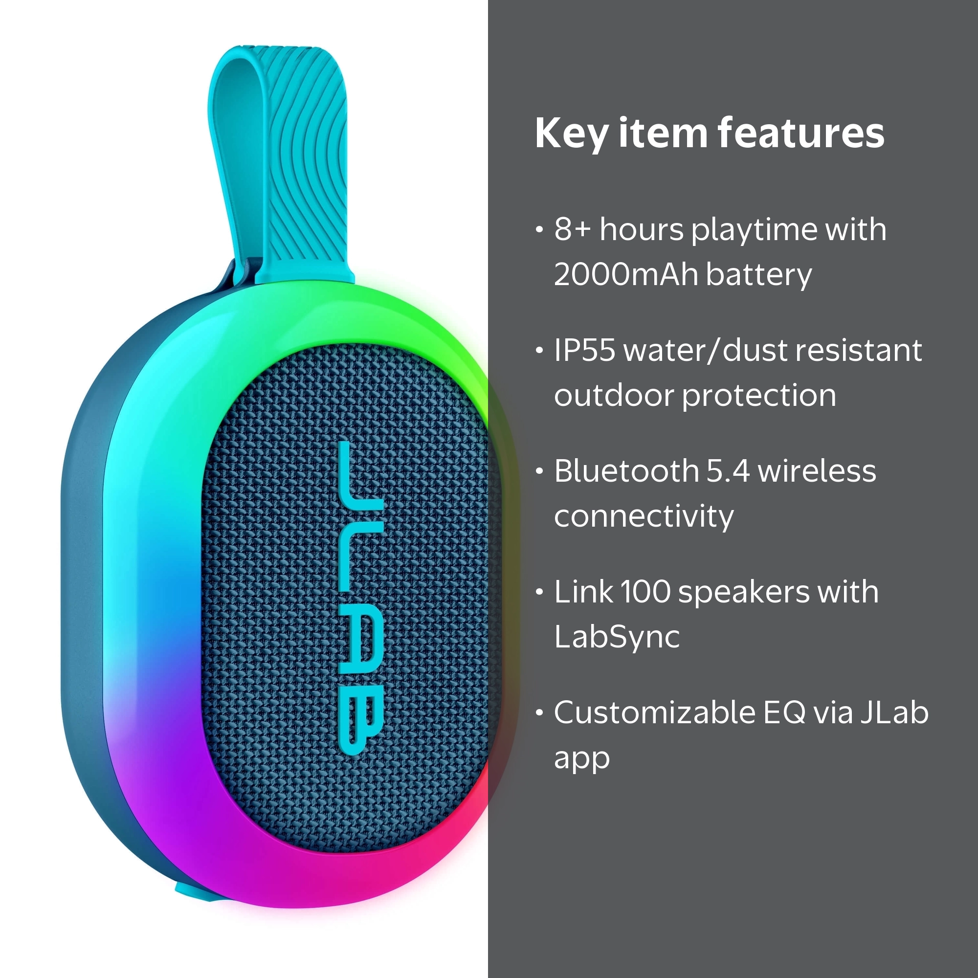 JLab Pop Party Portable Bluetooth Speaker, 5W, 8 Hour Playtime