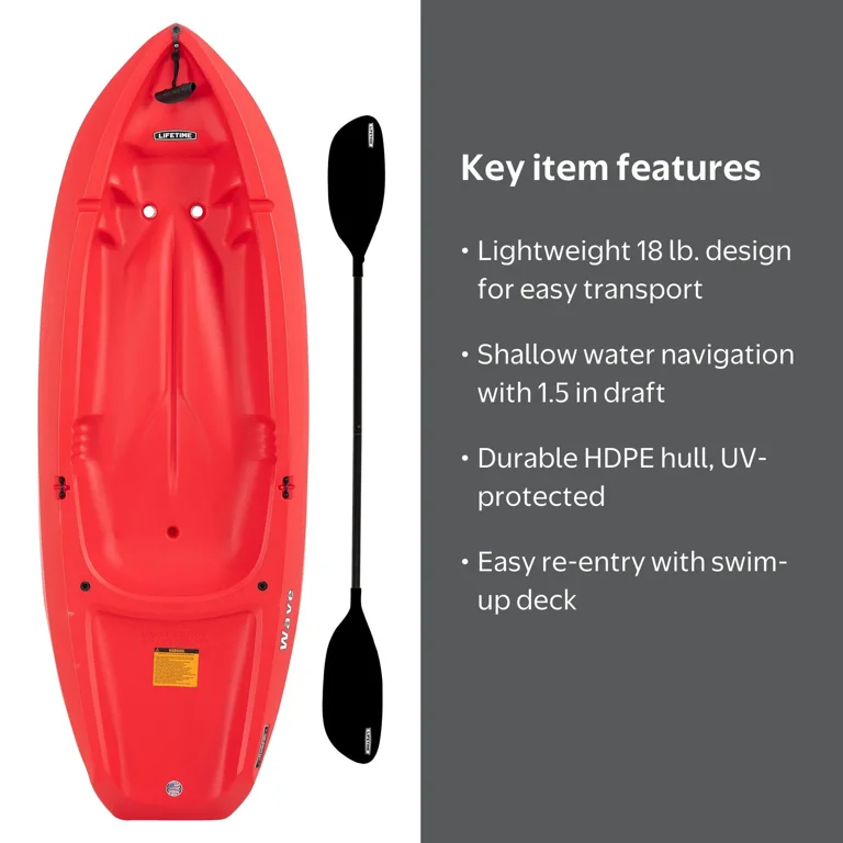 Lifetime Wave 6 ft Youth Sit-On-Top Kayak with Paddle, Fire Red