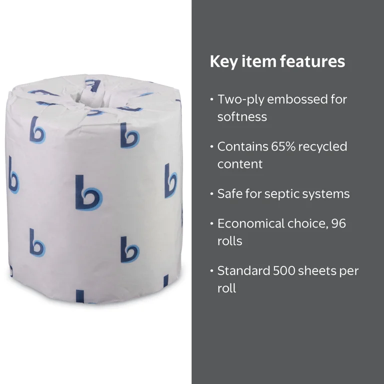 Boardwalk Two-Ply Toilet Tissue, Septic Safe, White, 4.5 x 3.75