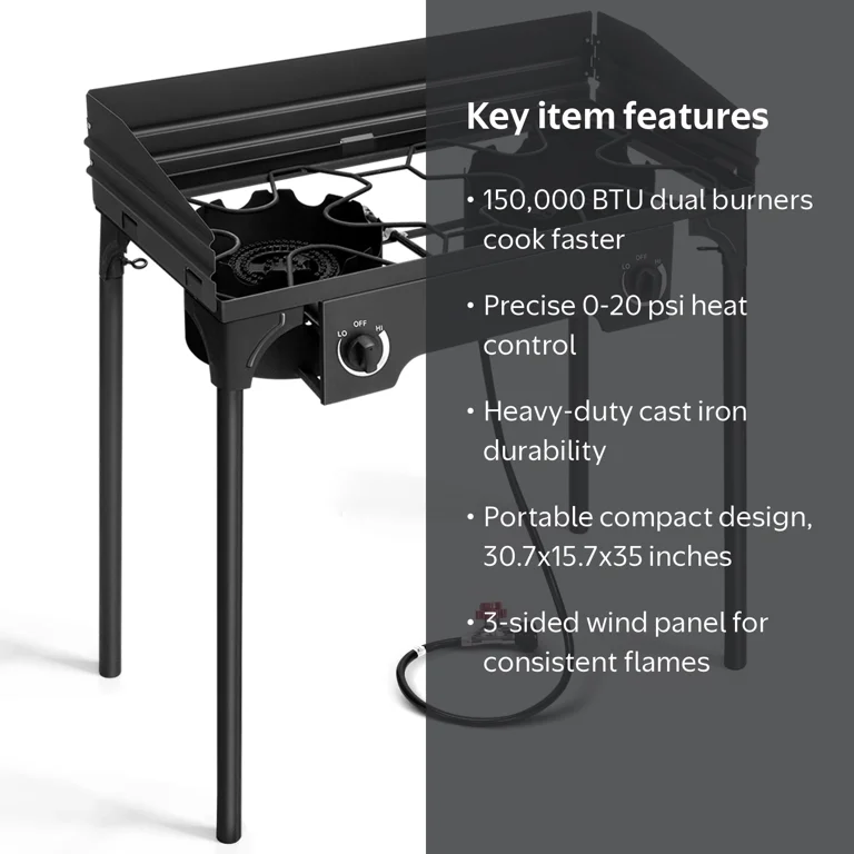 Ktaxon 2 Burner Outdoor Gas Stove, 150,000 BTU, Cast Iron, Wind
