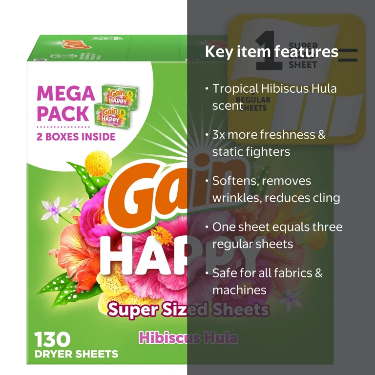 Gain, Dryer Sheets, 130ct, Happy Hibiscus Hula Scent - Walmart.com