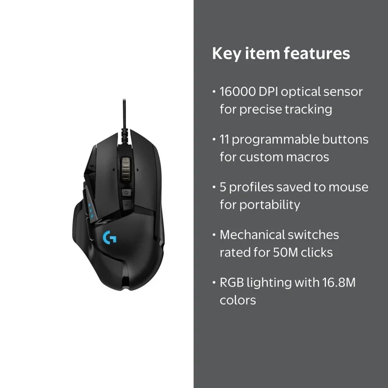 Logitech, Gaming Mouse, HERO High Performance RGB, 16000 DPI