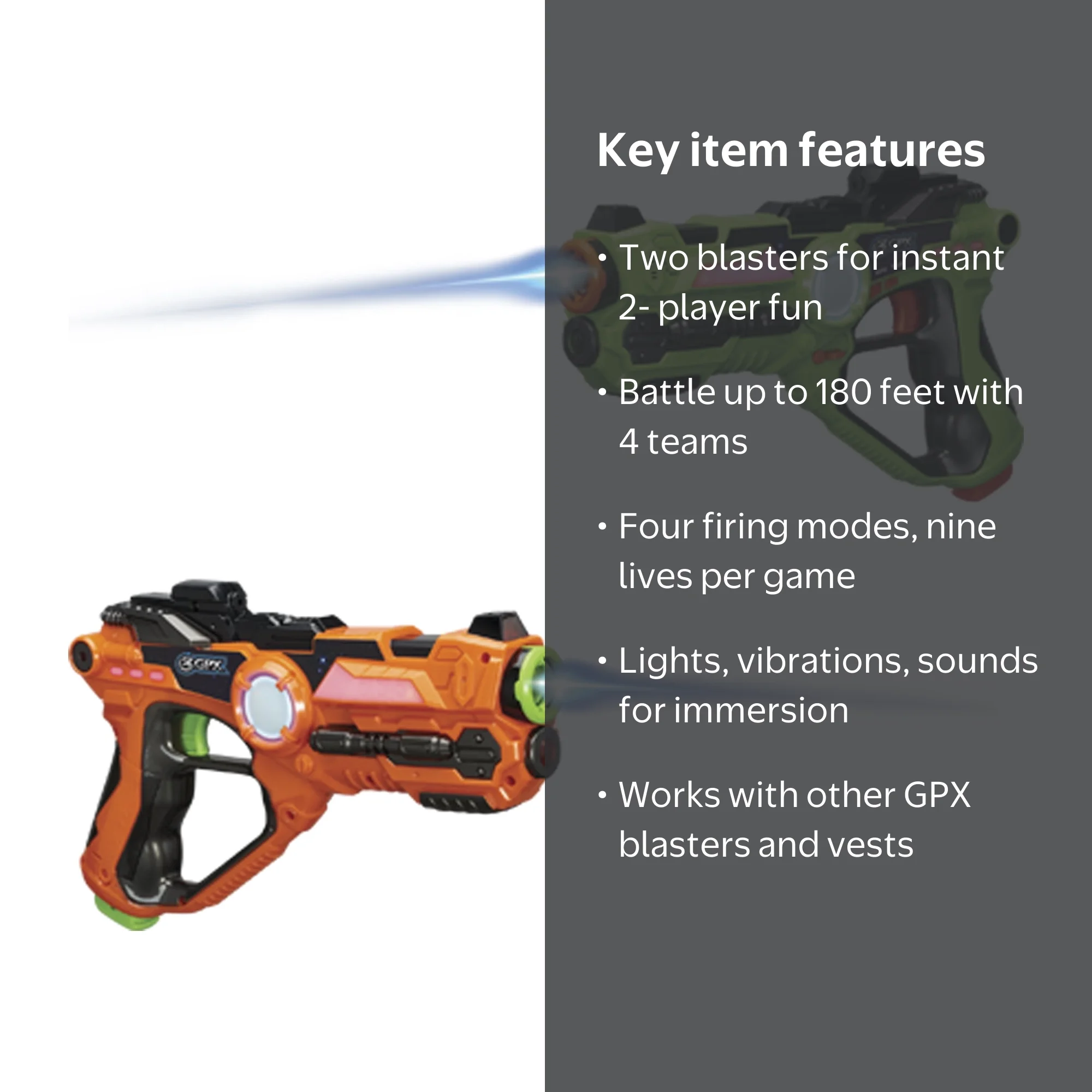 GPX Infrared Laser Tag Guns, 2 Blaster Set with 4 Modes and 180 ft