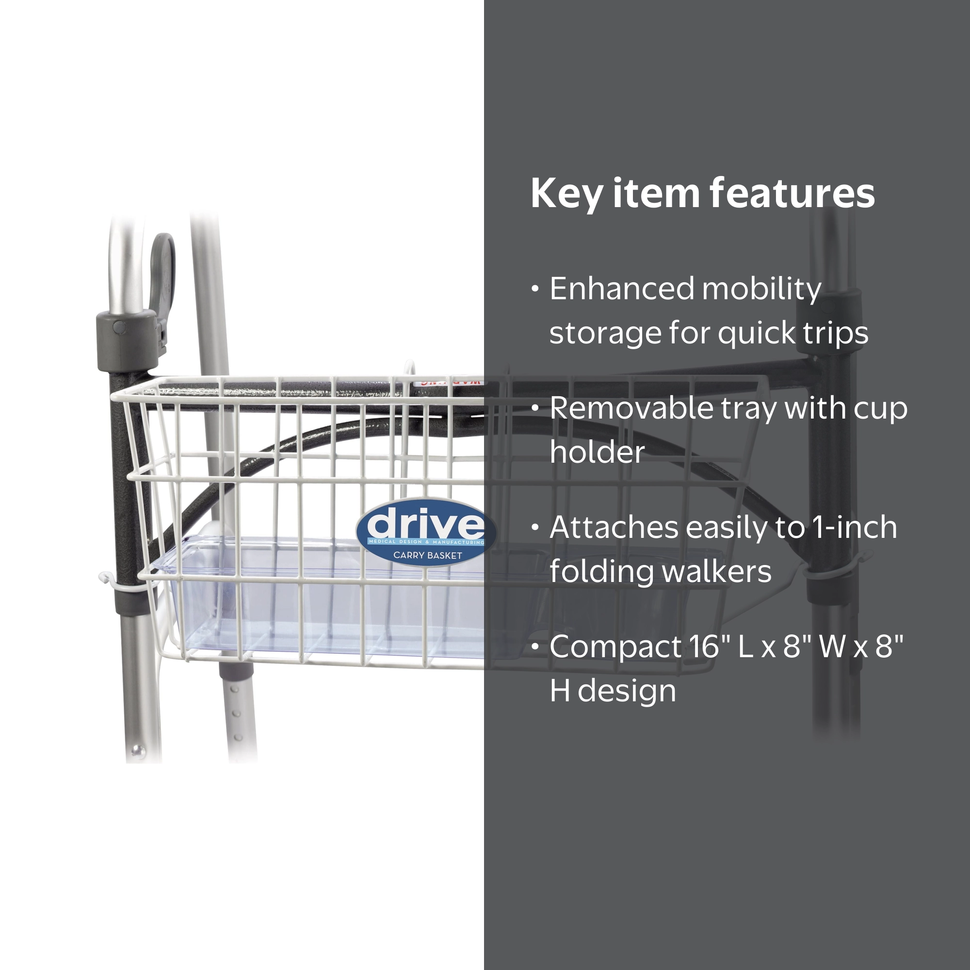 Drive Medical Walker Basket with Plastic Tray and Cup Holder