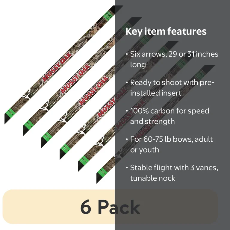 6 pack) Mossy Oak Arrow 350 Size 31 inch Length - Walmart.com
