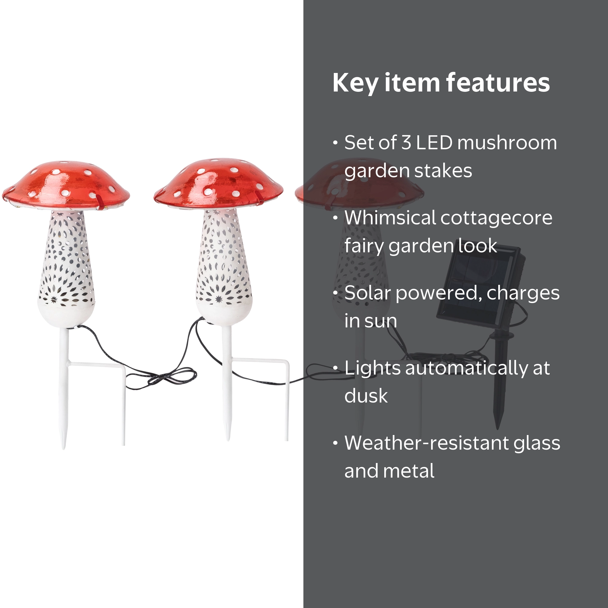 Mainstays LED Solar Mushroom Garden Stakes, 3-Piece Set, Outdoor