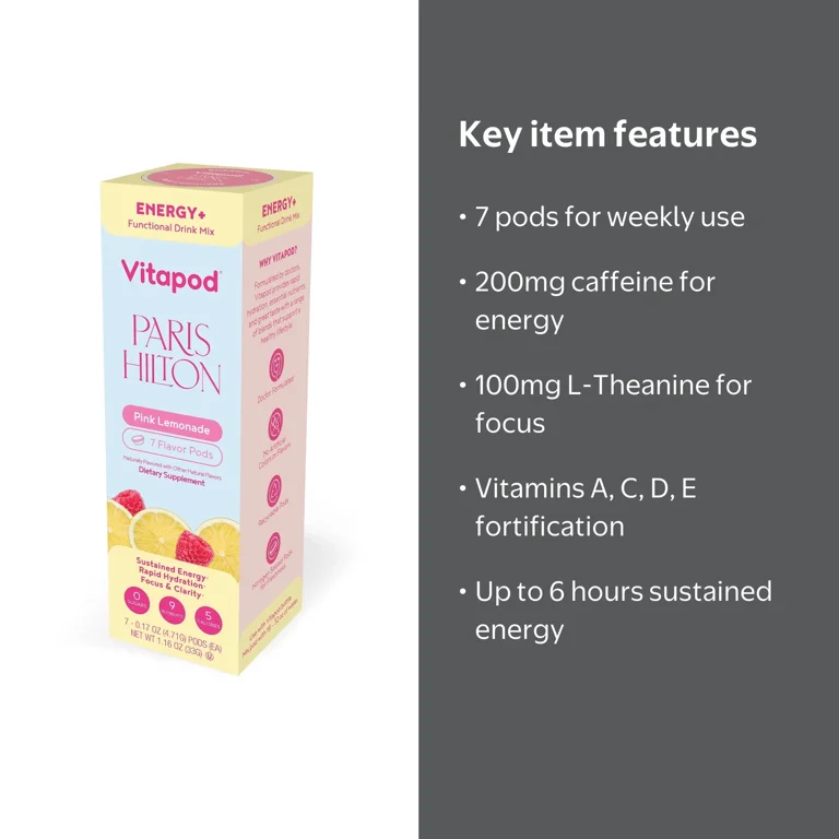 Paris Hilton x Vitapod Energy+ Pink Lemonade Functional Drink Mix