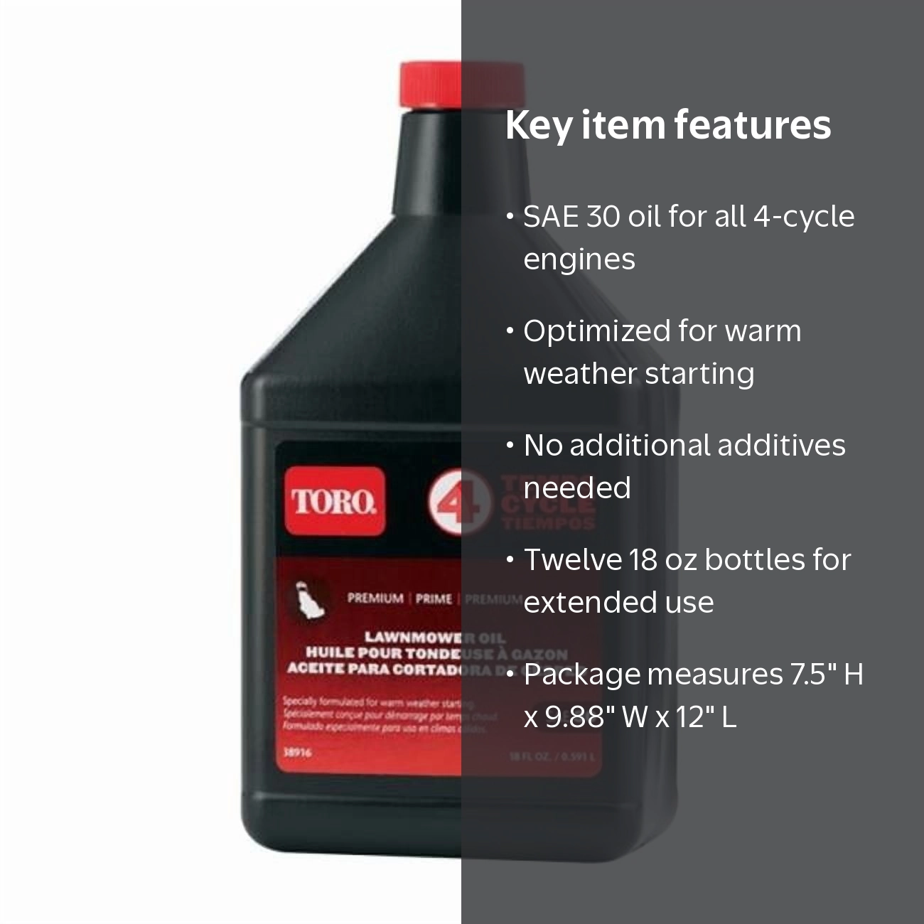 Toro Engine Motor Lawn Mower Oil, 38916A, 18 oz SAE 30 - Pack of