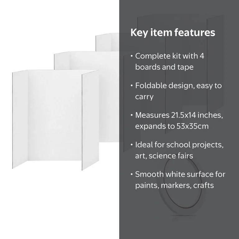4 Pcs Trifold Poster Board,21.5x14 Inches Small White Poster Board