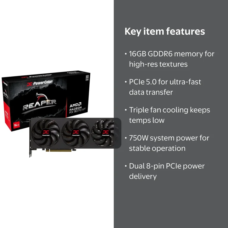 PowerColor Reaper AMD Radeon RX 9070 XT 16GB GDDR6 Triple Fan PCIe