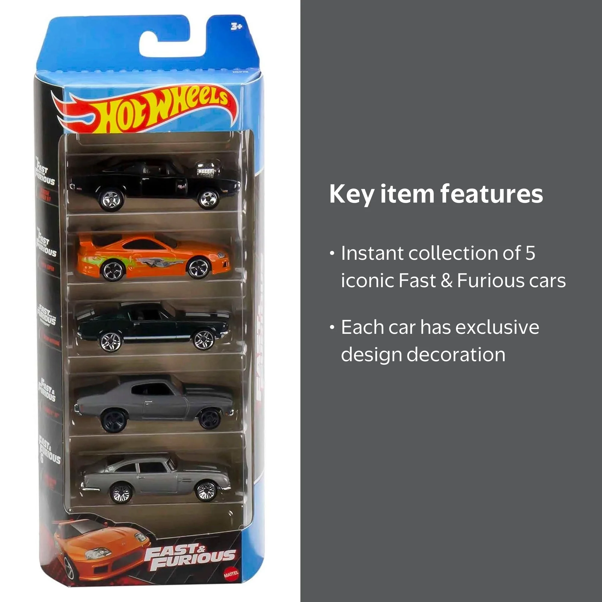 Hot Wheels Fast & Furious 5-Pack with 94 Toyota Supra, Dodge Car
