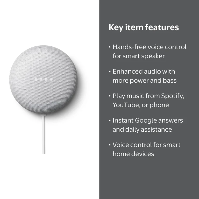 Google Nest Mini (2nd Generation) Chalk, Better Sound, Voice
