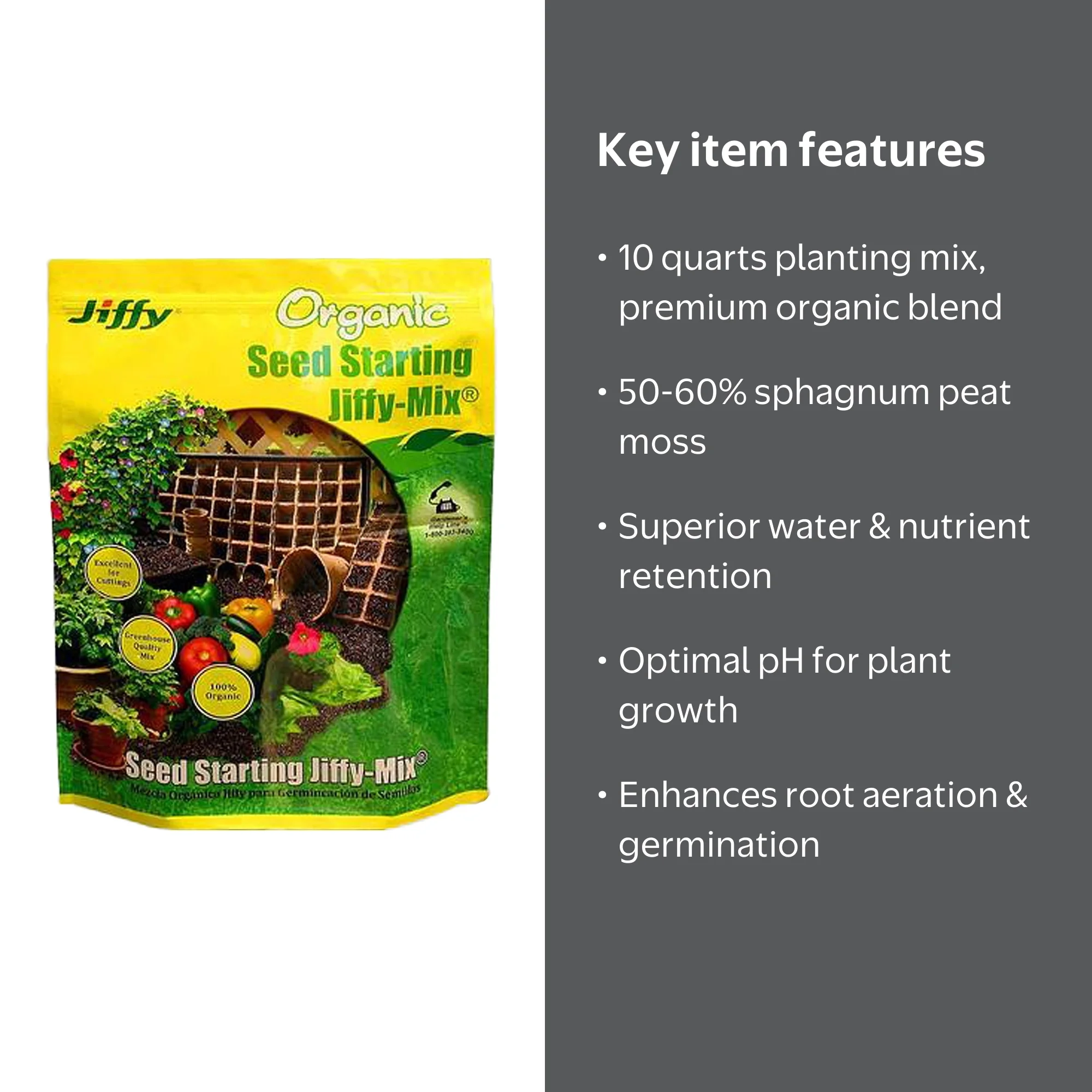 Jiffy, Premium Seed Starting Soil, 10 QT, Organic Greenhouse Mix