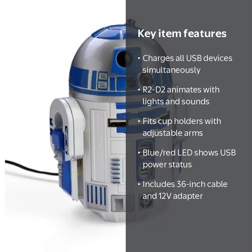 Interactive Star Wars R2-D2 USB Car Charger, Droid Character Toy