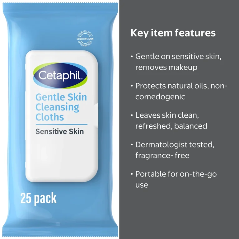 Cetaphil, Gentle Skin Cleansing Cloths, 25 ct, Fragrance Free Face