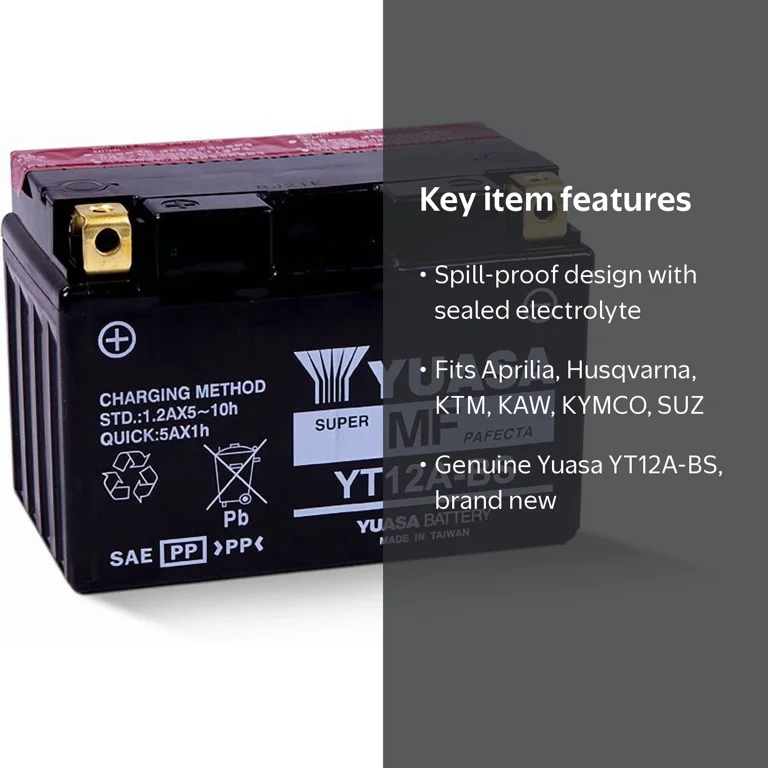 Yuasa YT12A-BS Maintenance Free 12 Volt Battery with Spill-Proof