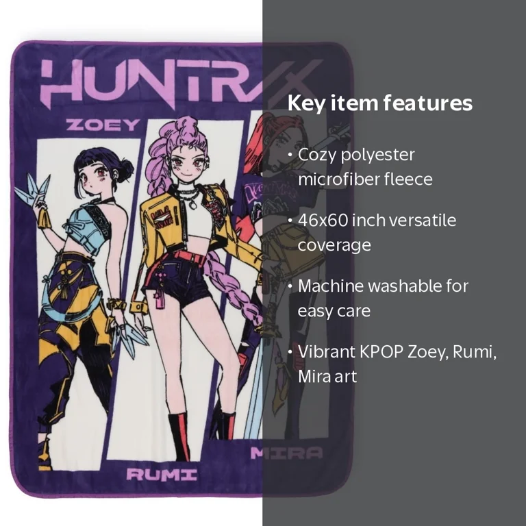 KPOP Demon Hunters Kids Throw Blanket Featuring Zoey, Rumi, & Mira