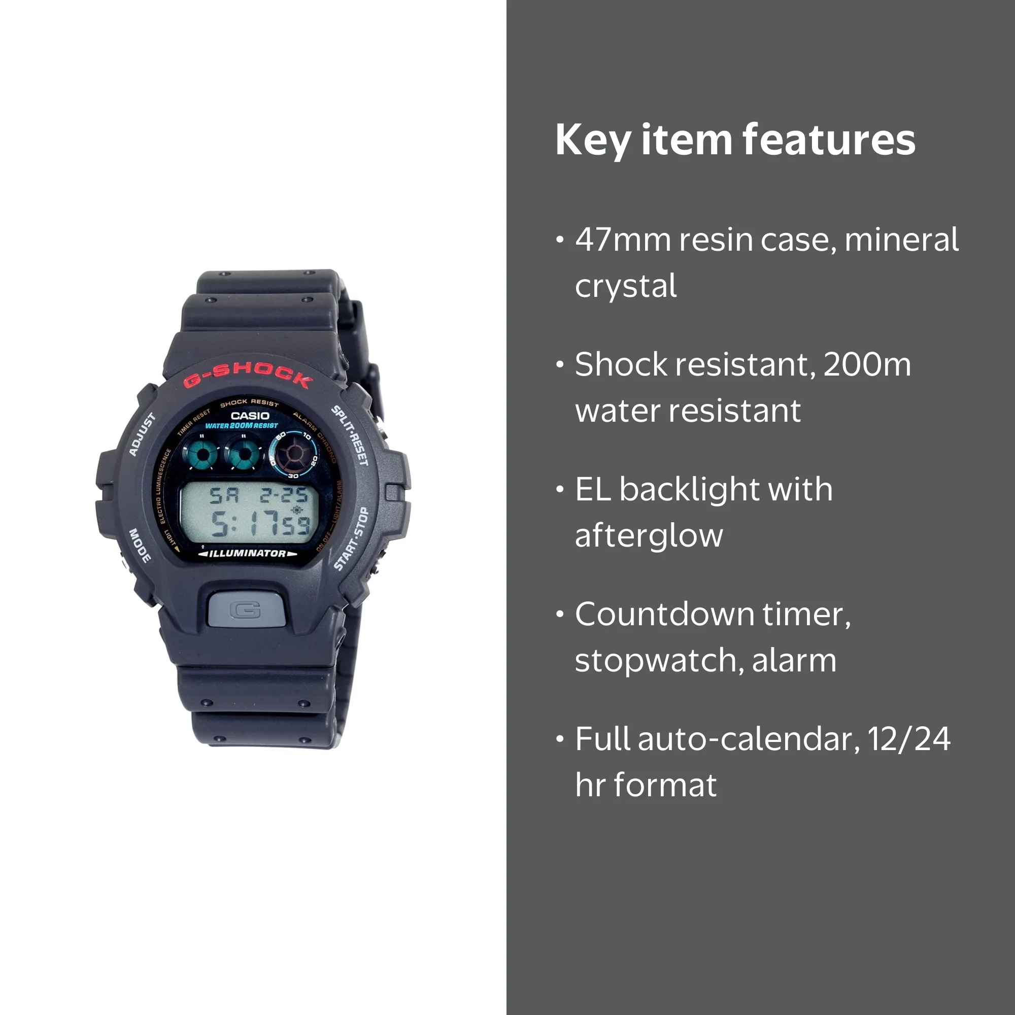 Free Shipping! Casio G-Shock DW6900-1V, Black Resin Wristwatch