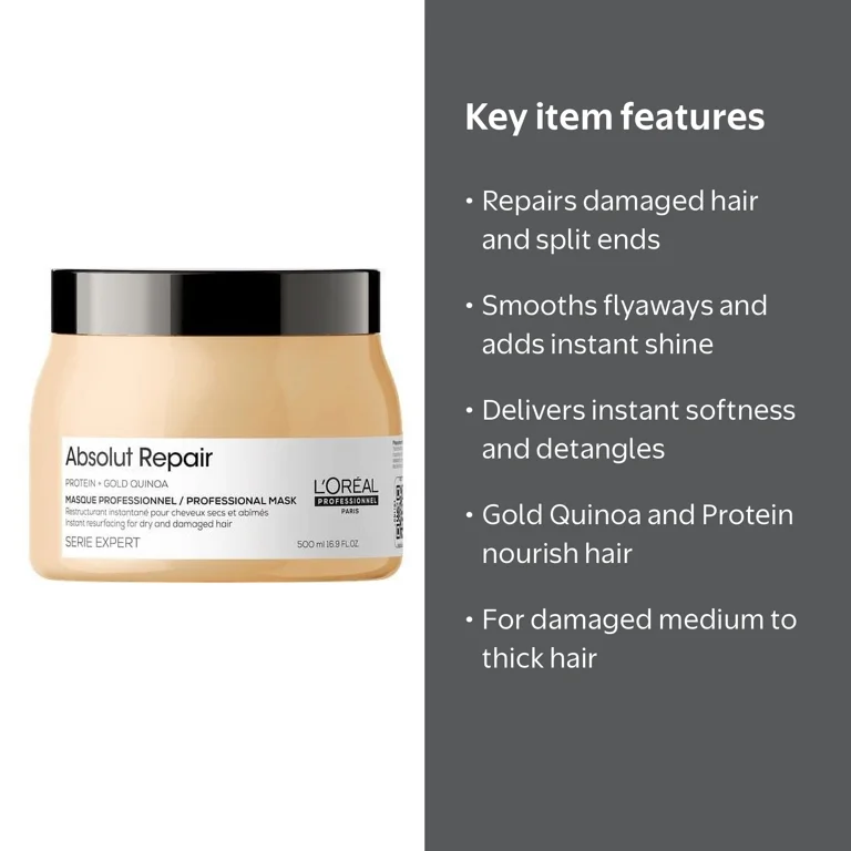 L‚ÄôOr√©al Paris Absolut Repair Hair Mask, Gold Quinoa + Protein