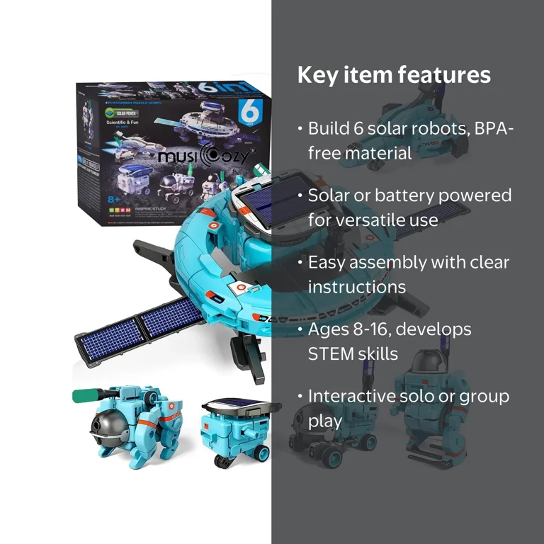 MUSICOZY 6-in-1 Building Science STEM Kits, Solar Robot Space Toys