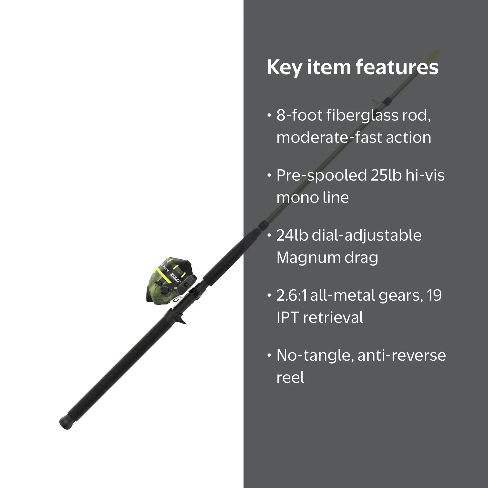 Zebco Big Cat Spincast Reel & Rod Combo, 8-Foot Fiberglass, Pre