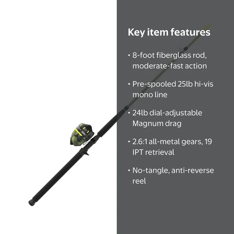 Zebco Big Cat Spincast Reel & Rod Combo, 8-Foot Fiberglass, Pre