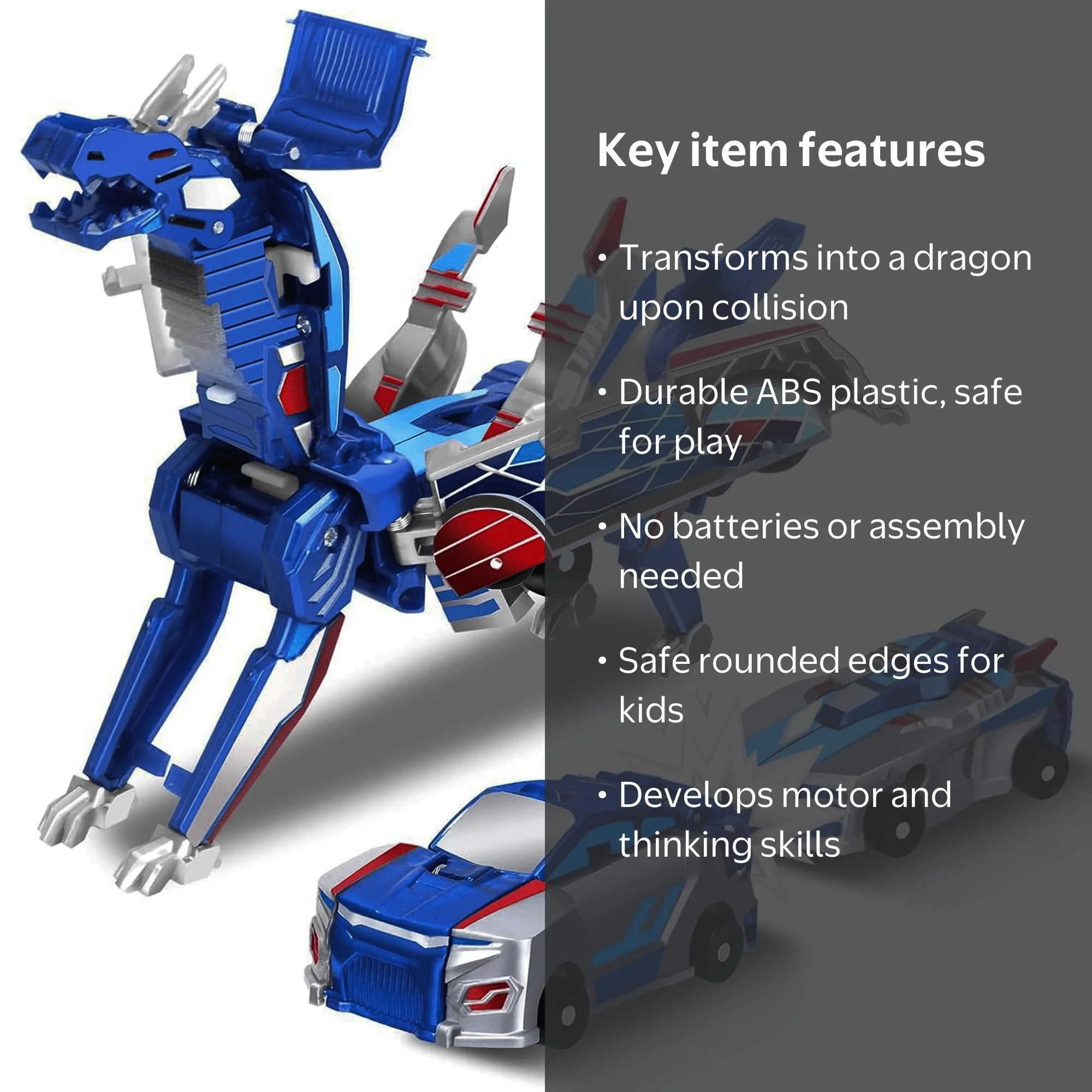 Flynow, Transforming Dinosaur Toys, Magnetic Car, 2 in 1, Blue