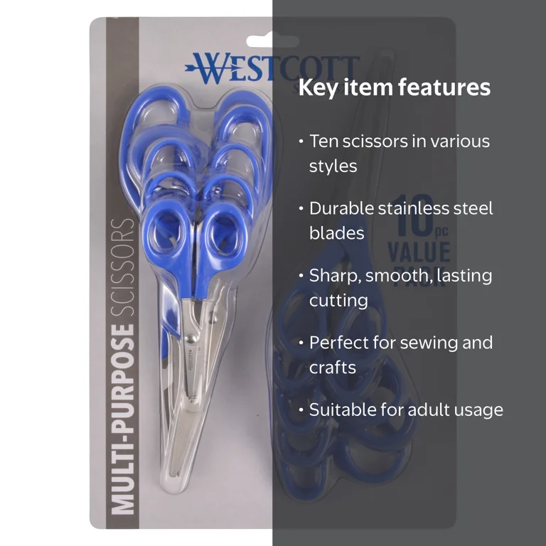 Westcott 10-Piece Multipurpose Scissors Value Pack with Stainless