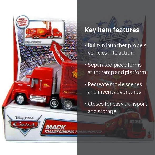 Disney Cars Stunt Racers Mack Transforming Transporter Plastic Car