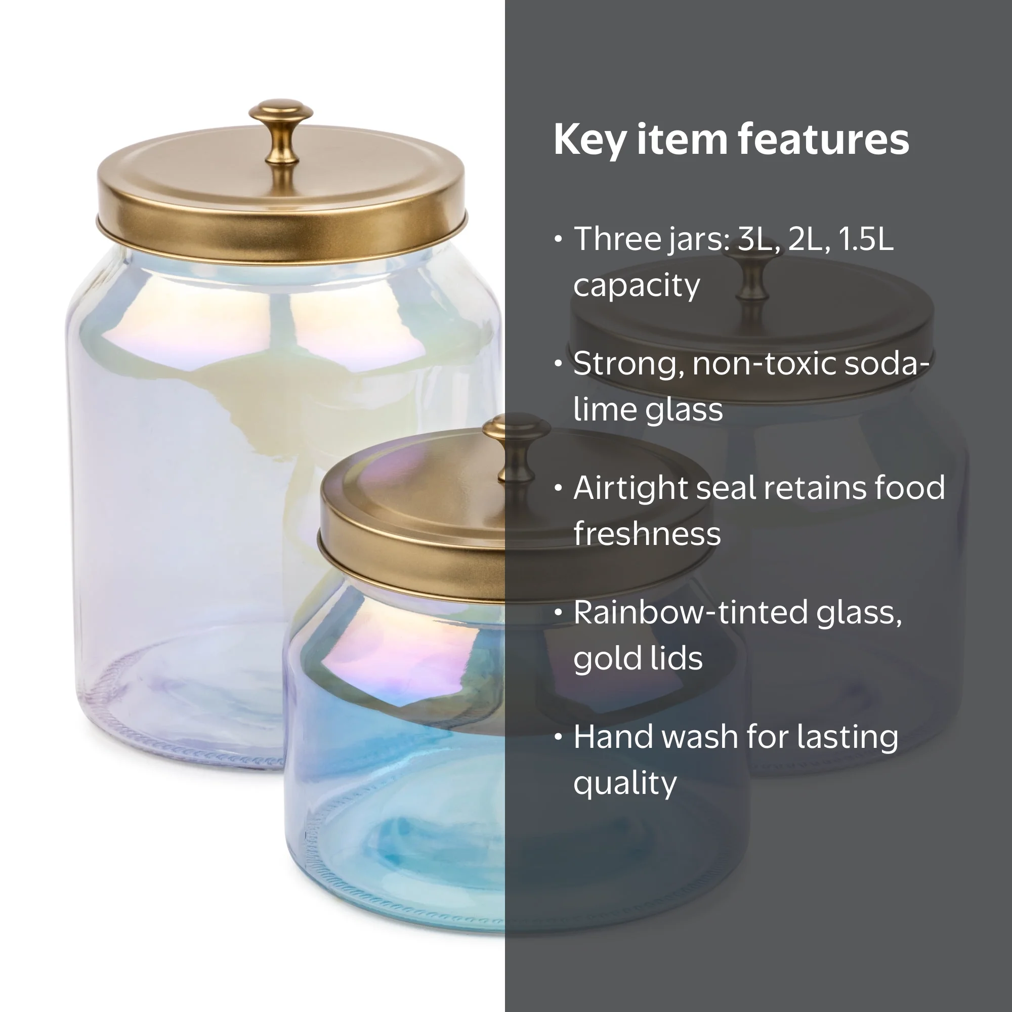 Thyme & Table Rainbow 3-Piece Glass Food Storage Jar Set with Gold