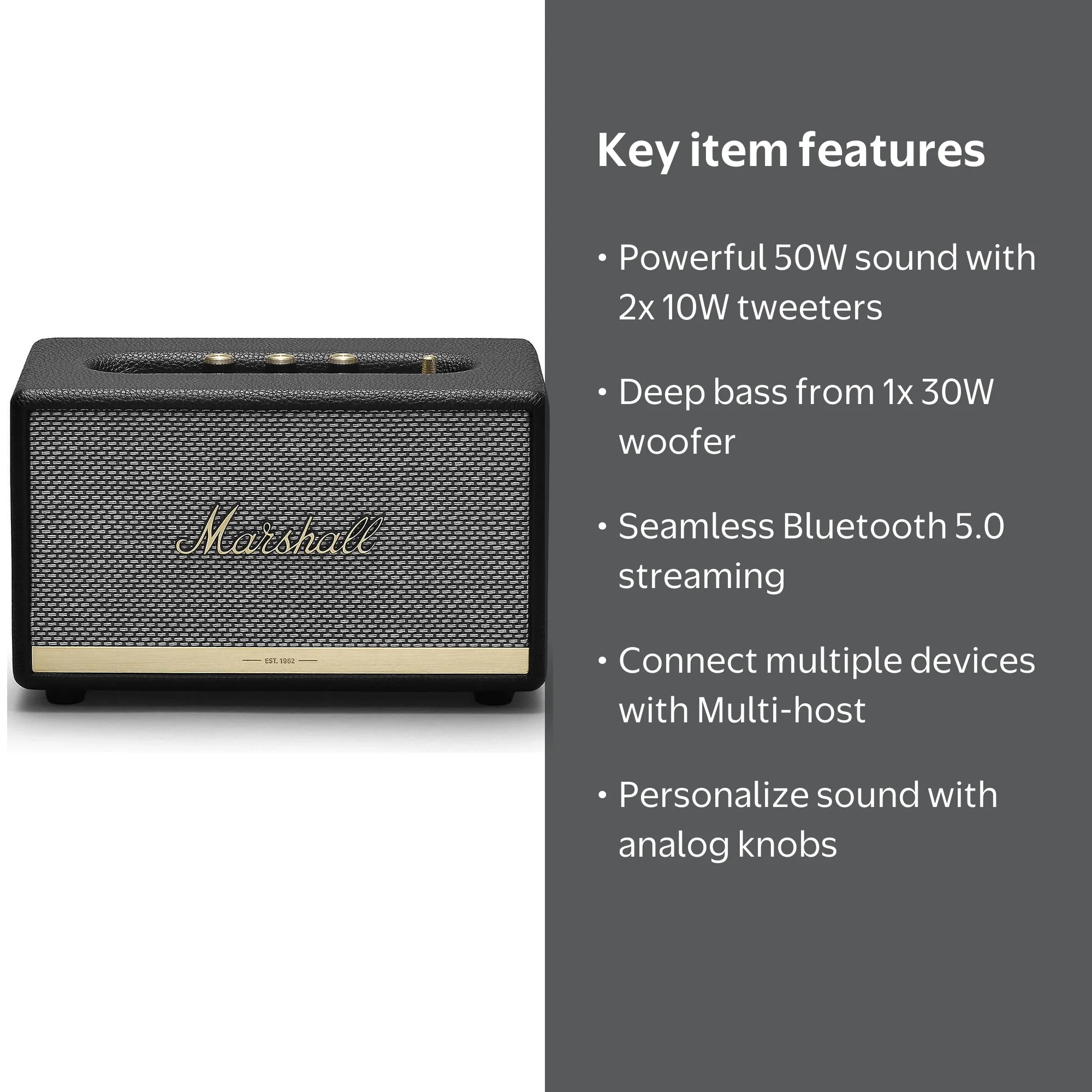 Marshall Acton II Bluetooth Speaker for Indoor Use, Black