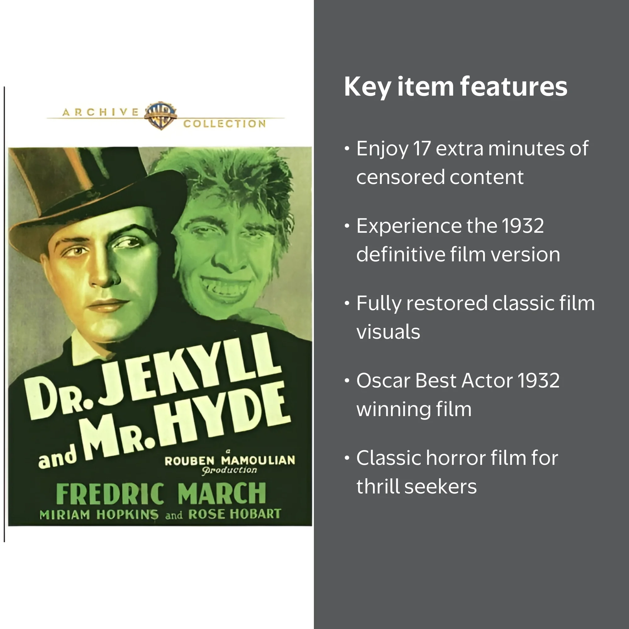 Dr. Jekyll and Mr. Hyde (DVD), Warner Archives, Horror - Walmart.com