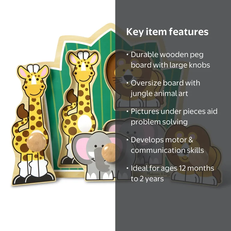 Melissa & Doug Jungle Friends Safari Animals Jumbo Peg Wooden